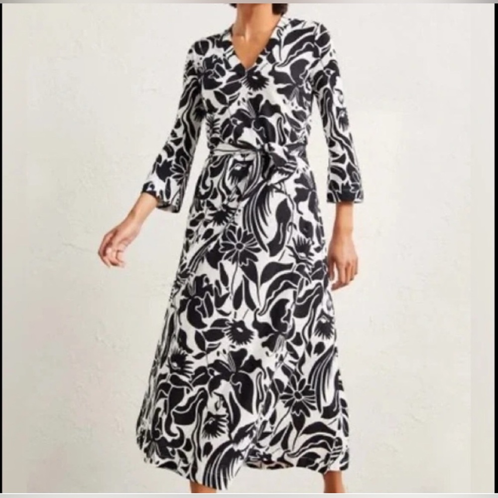 Boden Black and White Floral Long Sleeve Dress
